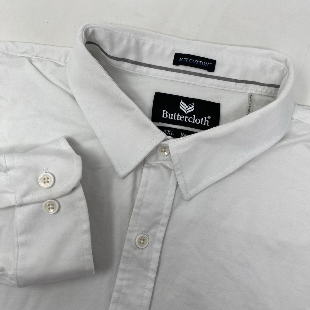 Buttercloth Button Down Men 3XL White Icy Cotton Knit Stretch Regular Fit Shirt